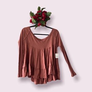 NWT Free People Tie Back Detail Blouse, Size S, Ginger Snap